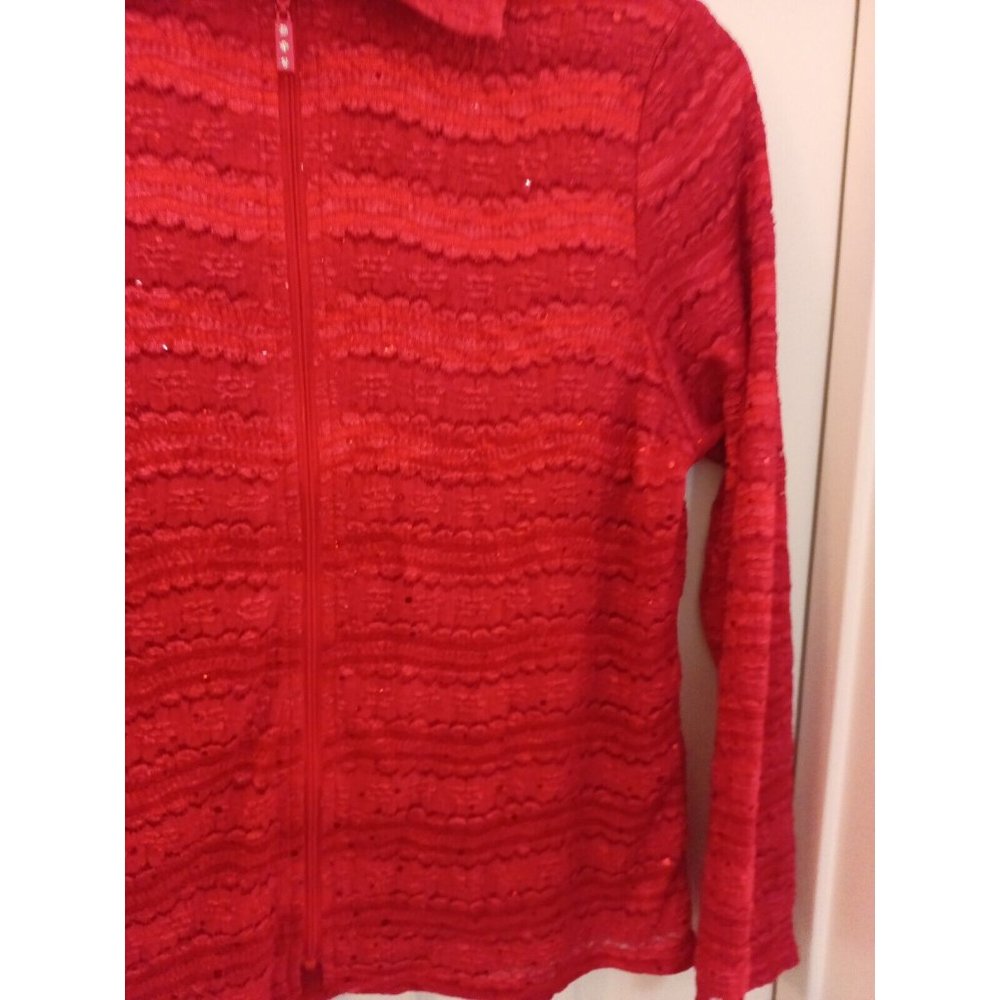 Womens Draper's & Damon's Elegant Sequin Red Lightweight Lined Zip Jacket PSmall - Picture 4 of 9